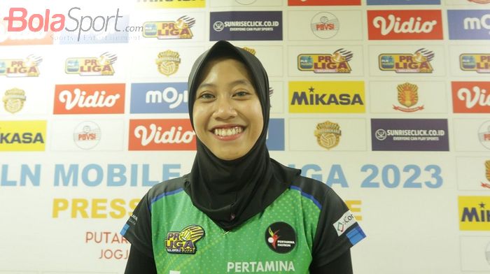 Pemain bola voli Jakarta Pertamina Fastron, Megawati Hangestri Pertiwi, saat ditemui di GOR UNY, Yogyakarta.