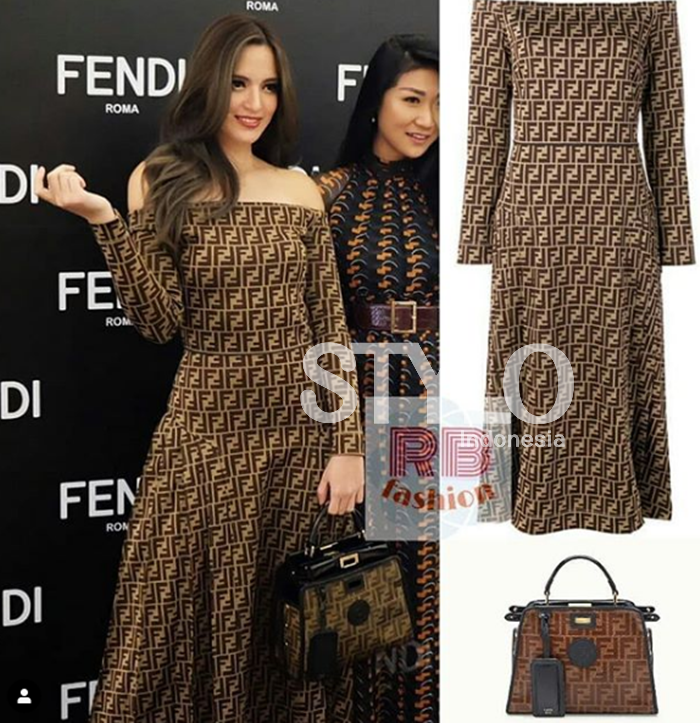 FF motif midi dress Rp.53.014.000. peekaboo deffender Rp.52.316.000.