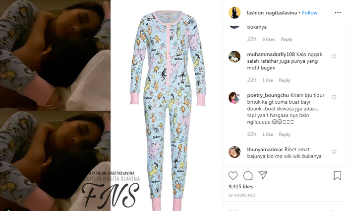 Komentar netizen pada baju tidur ala bayi milik Nagita Slavina yang jadi sorotan.