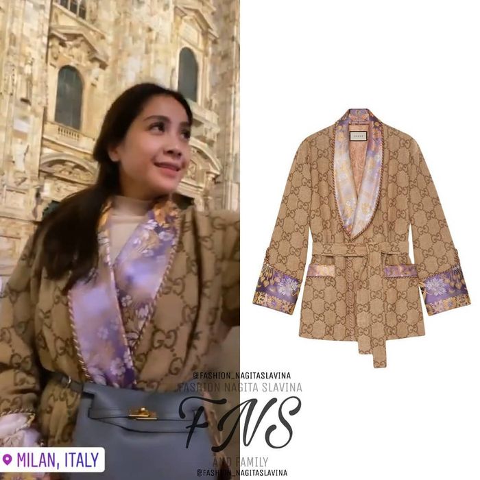 Nagita Slavina pakai jaket yang sama dengan Luna Maya dari brand Gucci, Rp.83.000.000.