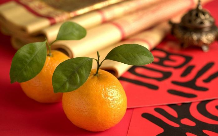 Warna oranye pada jeruk mandarin melambangkan rezeki dan kemakmuran maka itu selalu hadir pada peray