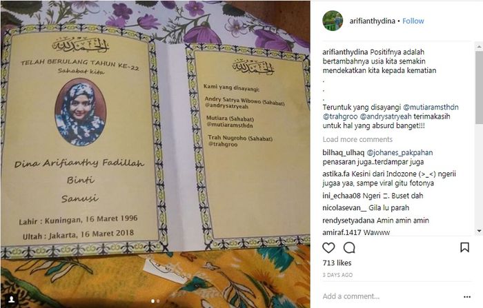 Kartu ucapan ulang tahun untuk Dina
