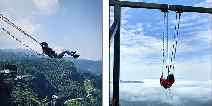 
Di Wansheng Ordovician Theme Park ada lima ayunan di tepi tebing