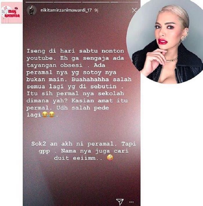 Nikita Mirzani tidak terima dengan penerawangan seorang peramal
