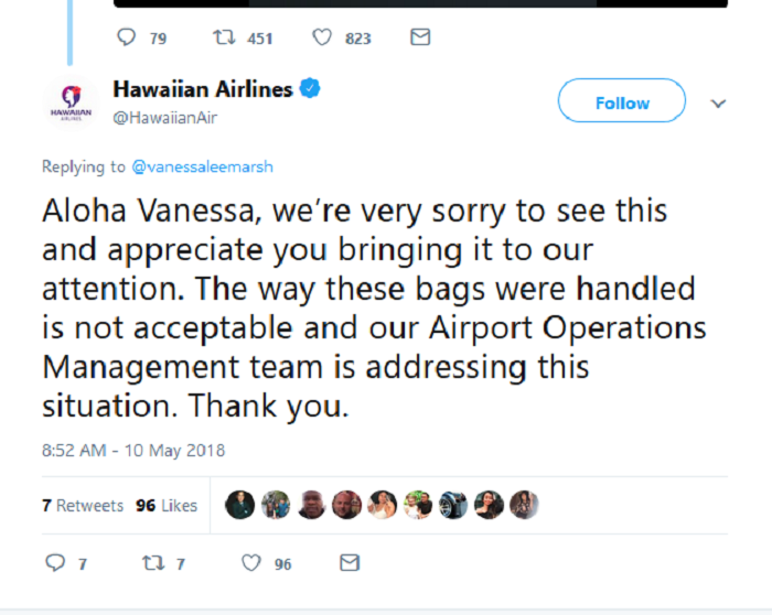 
Jawaban Hawaiian Airline di akun Twitter