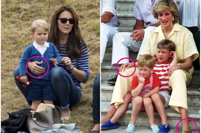 Kate dan Diana sama-sama mengapit anak-anaknya dengan kedua kaki sebagai tanda perlindungan