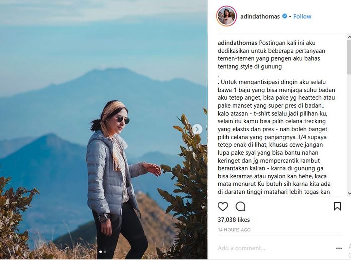 Profil Adinda Thomas Naik Gunung Terbaru