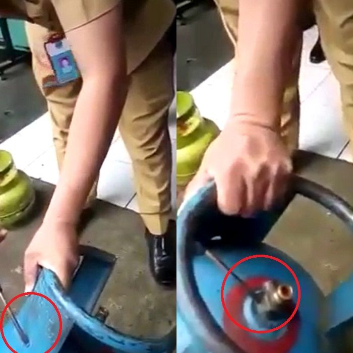Cek kondisi tabung gas dari tanggal produksi (kiri) dan logo pertamina (kanan) (Nakita.id/Kolase)