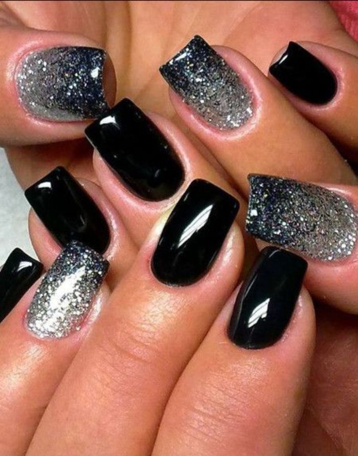 Nail Art Hitam dan Silver Ombre