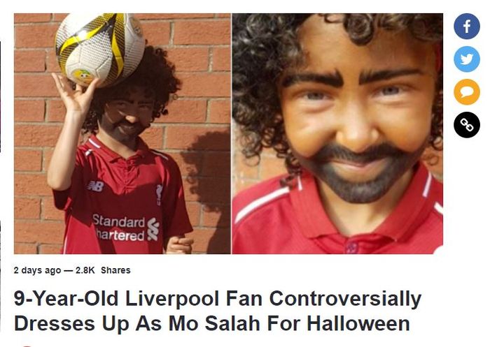 Fan Liverpool, Madison Mcguane (9), berdandan seperti Mohamed Salah dalam perayaan Halloween