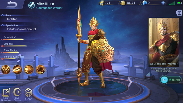 Minsitthar, a new fighter hero appearing in Advanced Server Mobile Legends