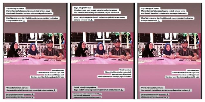 Instastory Instagram Anugrah Sekar Rukmi, Senin (5/11/2018)