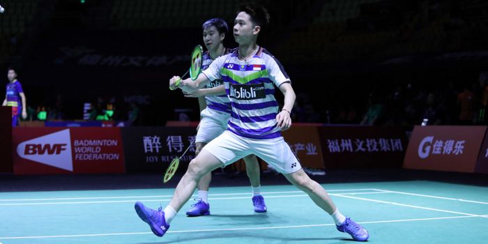 Ganda putra Indonesia, Marcus Fernaldi Gideon/Kevin Sanjaya Sukamuljo, saat tampil pada babak 16 bes