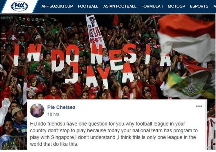Media asing Fox Sports Asia menyindir PSSI usia laga Timnas Indonesia vs Singapura