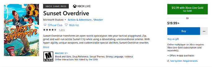 Sunset Overdrive Price at Microsoft