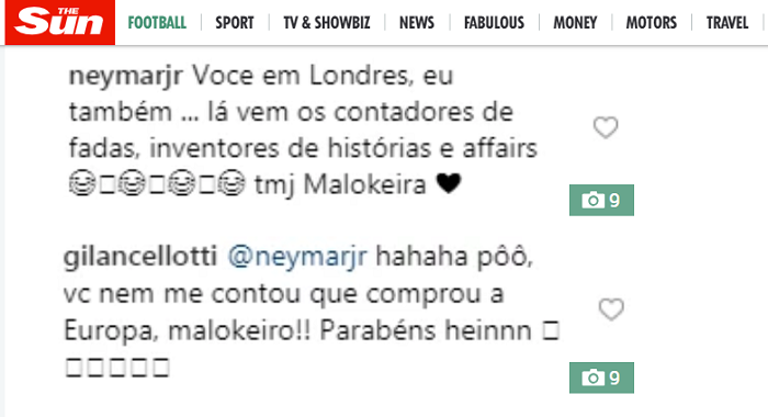 komentar berbalas Neymar Jr dan Giovanna Lancelotti.