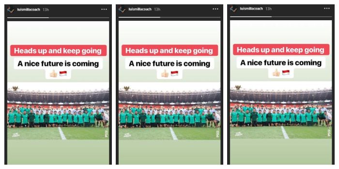 Instastory Instagram Luis Milla, Sabtu (24/11/2018).