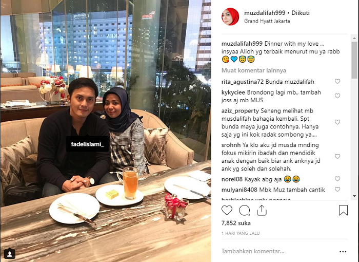 Fadel Islami dan Muzdalifah makan malam romantis