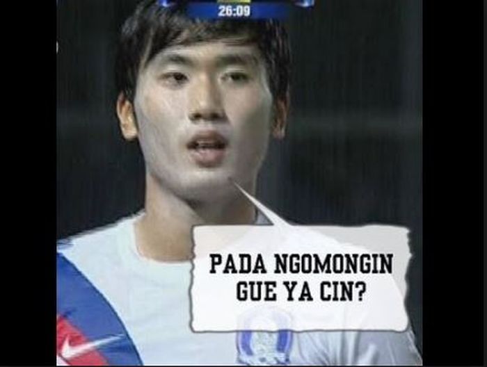 Meme kocak pemain timnas Korea Selatan yang bedaknya luntur.