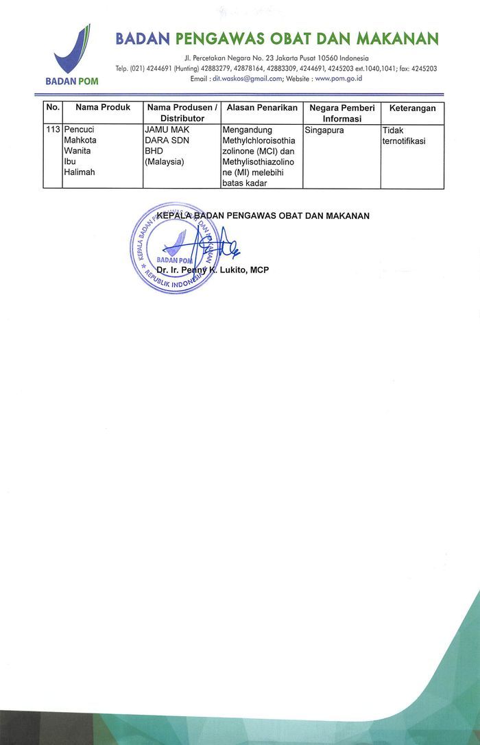Daftar kosmetik ilegal.