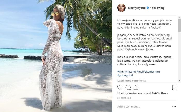 postingan Kimmy Jayanti tentang komentar netizen soal penampilannya.