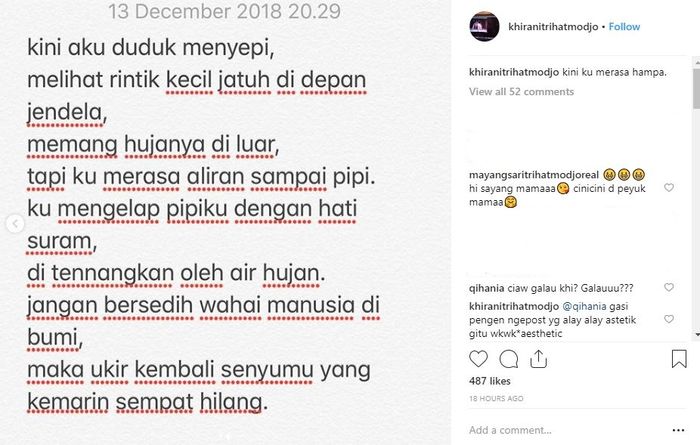 Puisi Sendu Putri Mayangsari dan Bambang Trihatmodjo Tuai Pujian