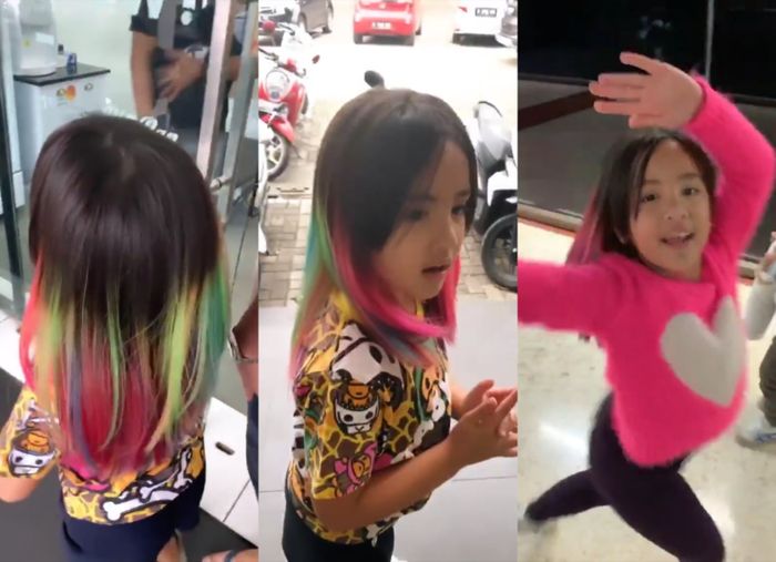 Penampilan terbaru Mikhayla dengan rambut pelangi