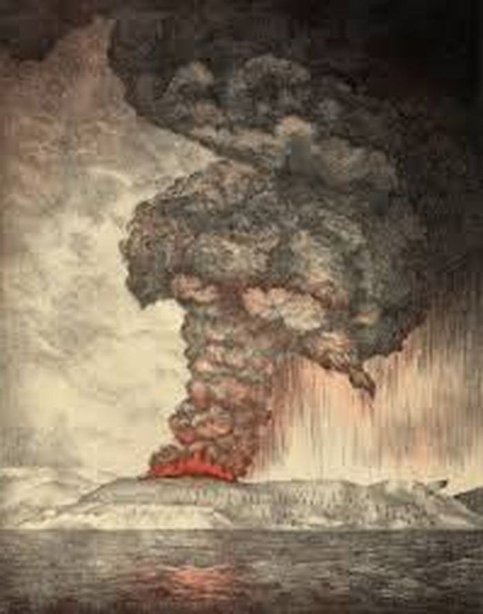 Gunung Krakatau saat meletus pada 1883.