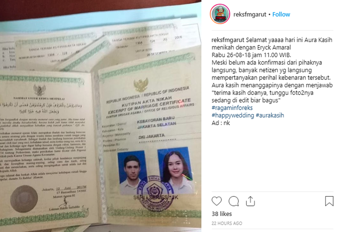 Ternyata Aura Kasih Awali Nikah Siri Dengan Eryck Amaral Di