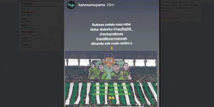 Unggahan instastory Hansamu Yama 