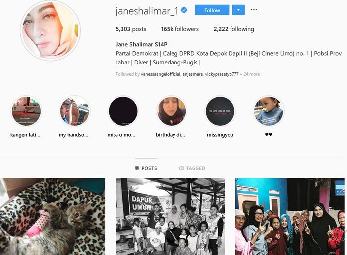 Tampilan instagram Jane Shalimar yang sudah menghapus fotonya bersama Vanessa Angel.