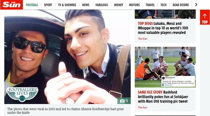 Foto Cristiano Ronaldo dan Shanta Rasoulinia Kordbatchje yang viral pada 2015 dalam pemberitaan media asal Inggris, The Sun.