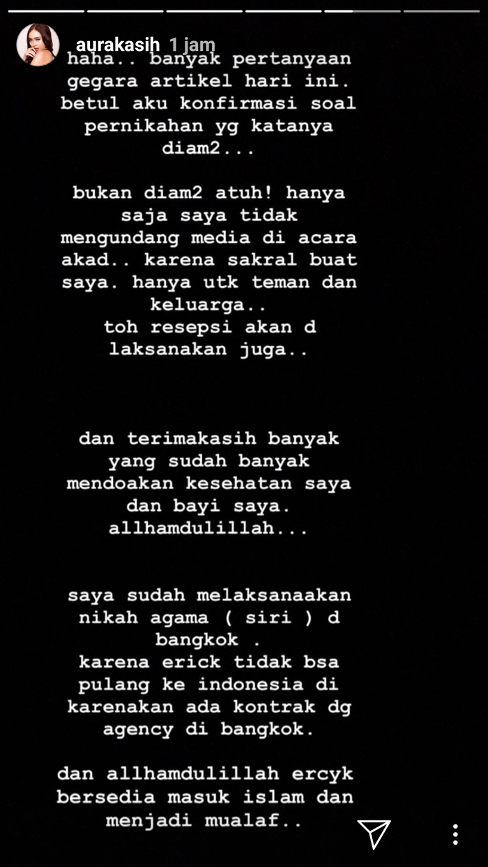 Klarifikasi Aura Kasih perihal gelar pernikahan secara diam-diam, dan umumkan kehamilannya.