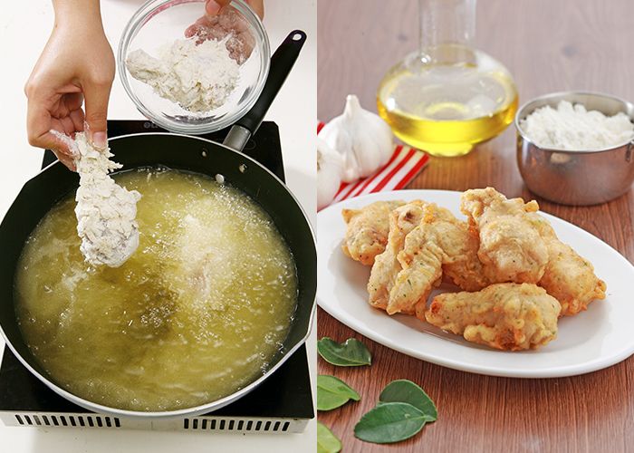 Jangan langsung aduk ayam saat baru masuk minyak