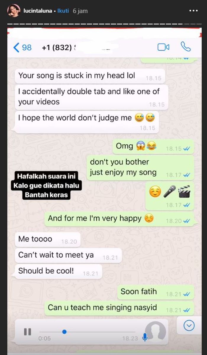 Tangkap layar instastory @Lucintaluna