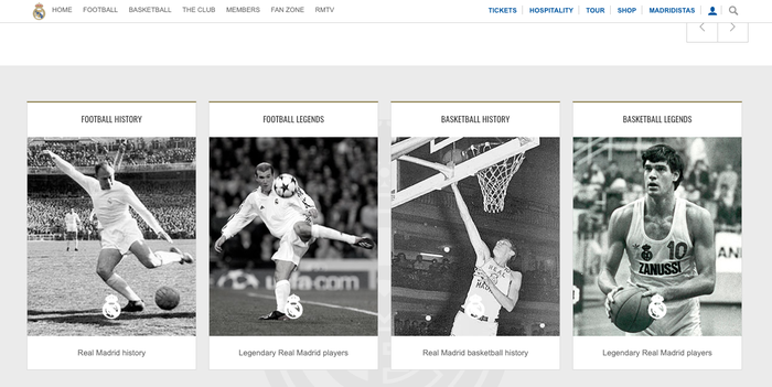 Tampilan web Real Madrid untuk kolom para legenda