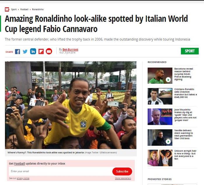 Ronaldikin semasa hidup pernah dimuat dalam berita media Inggris, Mirror.