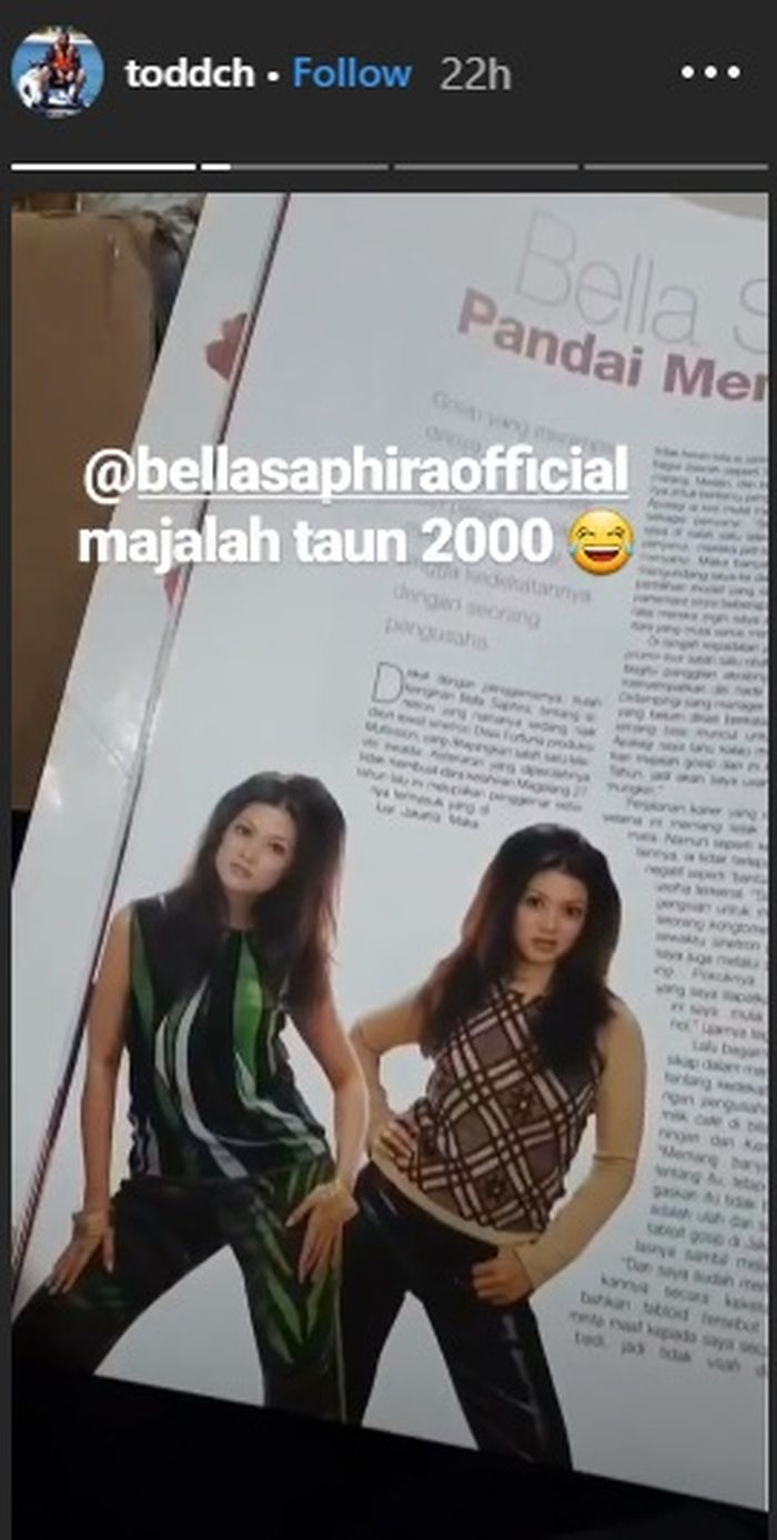 Unggahan Toddy tentang sang ibu tiri, Bella Saphira yang menjadi model majalah beberapa waktu lalu.
