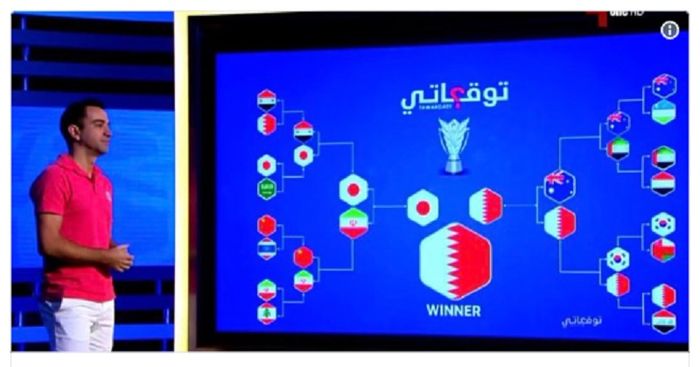 Legenda Barcelona Xavi Hernandez tampil dalam saluran berita Qatar Al Kass untuk memprediksi 8 tim yang lolos ke perempat final Piala Asia 2019 hingga juara. Menurut Xavi, Qatar akan juara dengan menekuk Jepang di final.