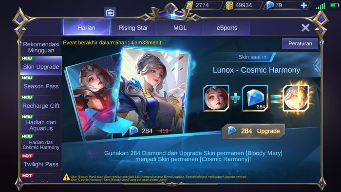 Upgrade Lunox Bloody Mary skin to Cosmic Harmony