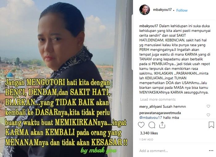 Unggahan Mbak You tentang Karma