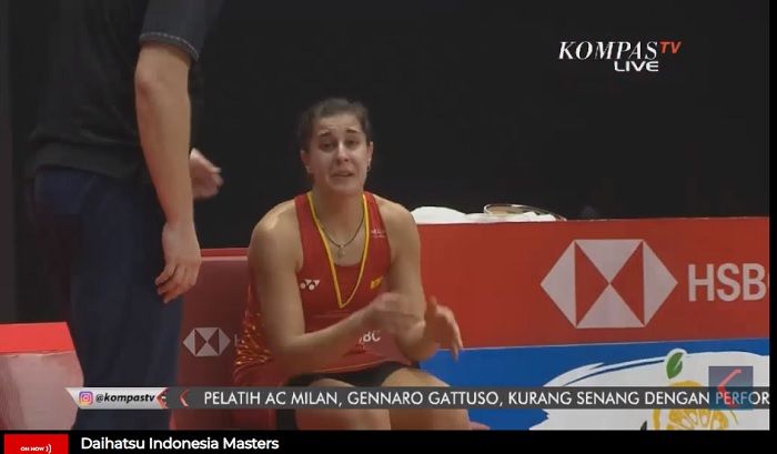 Pebulu tangkis putri asal Spanyol, Carolina Marin gagal melanjutkan pertandingan final Indonesia Mas