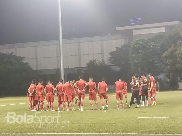 Skuat Persija Jakarta di Lapangan Rugby, Senayan, Jakarta, Senin (28/1/2019).