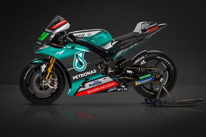 Tampilan motor dari tim Petronas Yamaha SRT untuk MotoGP 2019 sebagai tim satelit Yamaha.