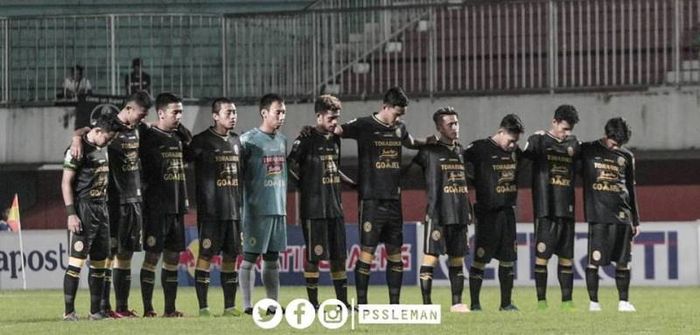 Para pemain PSS Sleman jelang laga kontra Barito Putera pada leg kedua 32 besar Piala Indonesia 2018 di Stadion Maguwoharjo, Sleman, 31 Januari 2019.