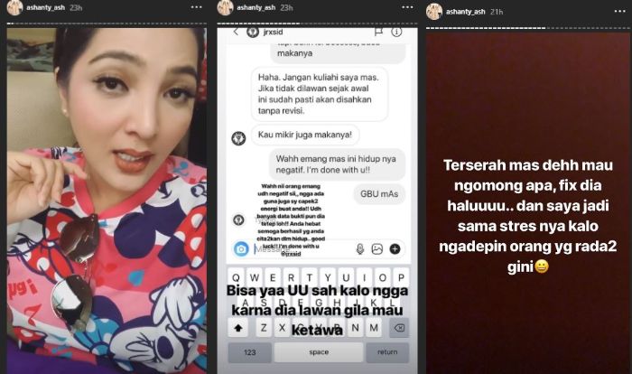 Ashanty saling lempar sindiran dengan Jerinx SID melalui akun media sosial masing-masing.