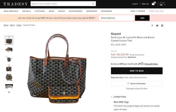 Goyard  - Saint Louis (St. Louis) Pm Black and Brown Coated Canvas Tote