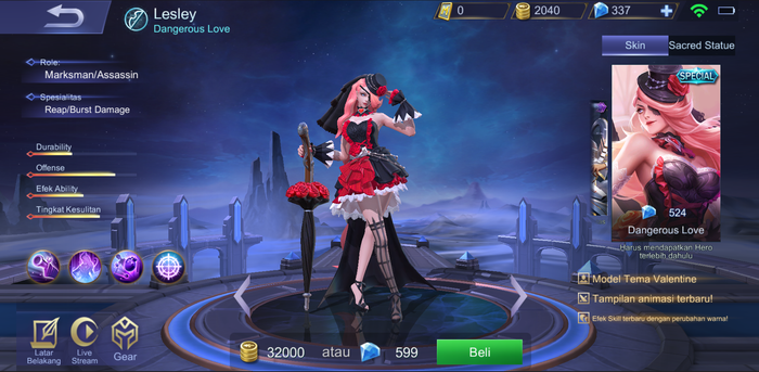 This is the appearance of Lesley and Gusion Skin Couple Valentine in