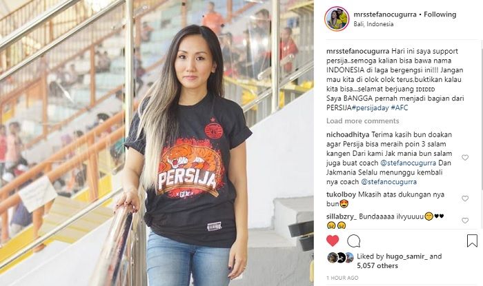 Unggahan akun Instagram Miranda Erlinda, berikan dukungan untuk Persija Jakarta di kualifikasi Liga Champions Asia 2019.