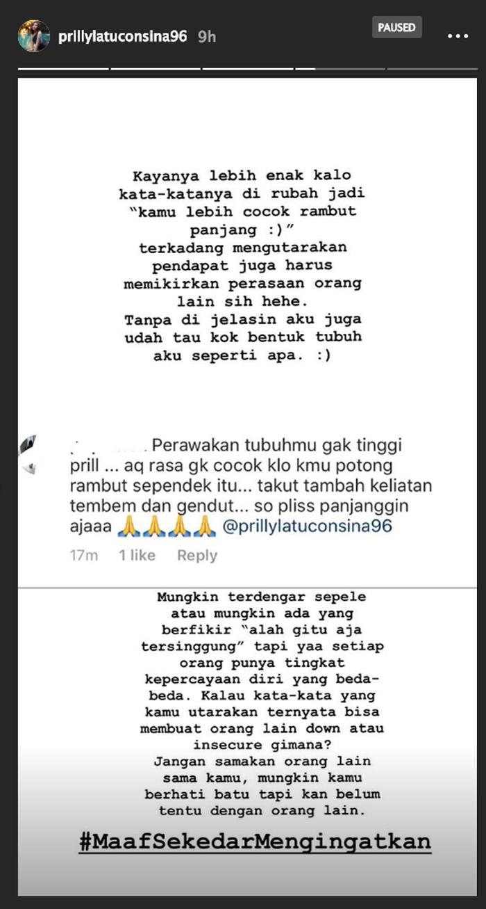 Jawaban cerdas Prilly Latuconsina untuk kritik netizen